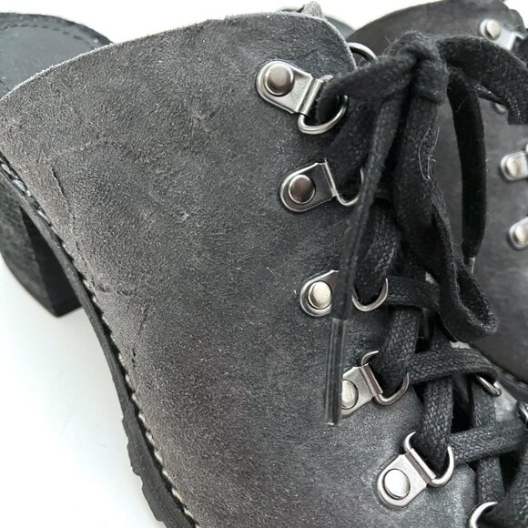 Woolrich Suede Lace Up Open Toe Heel Clog Mules Metal Rings Steampunk Cosplay - Picture 11 of 16